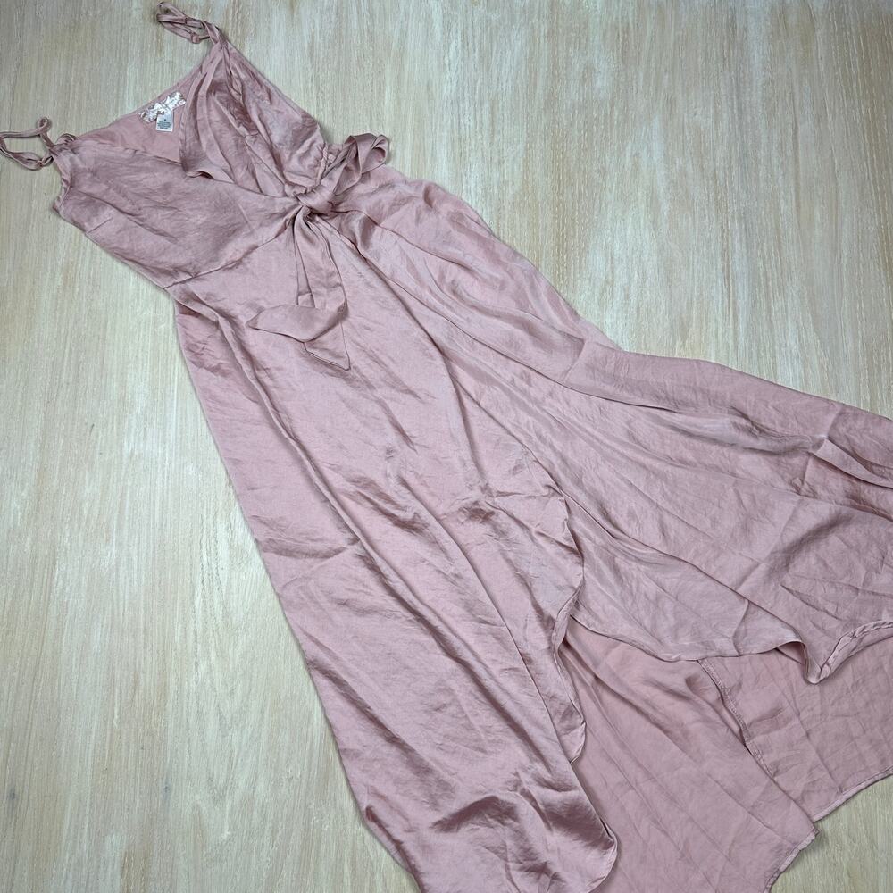 Band of Gypsies Pink Blush Faux Wrap Satin Spaghetti Strap Elegant Dress Small - Picture 8 of 14